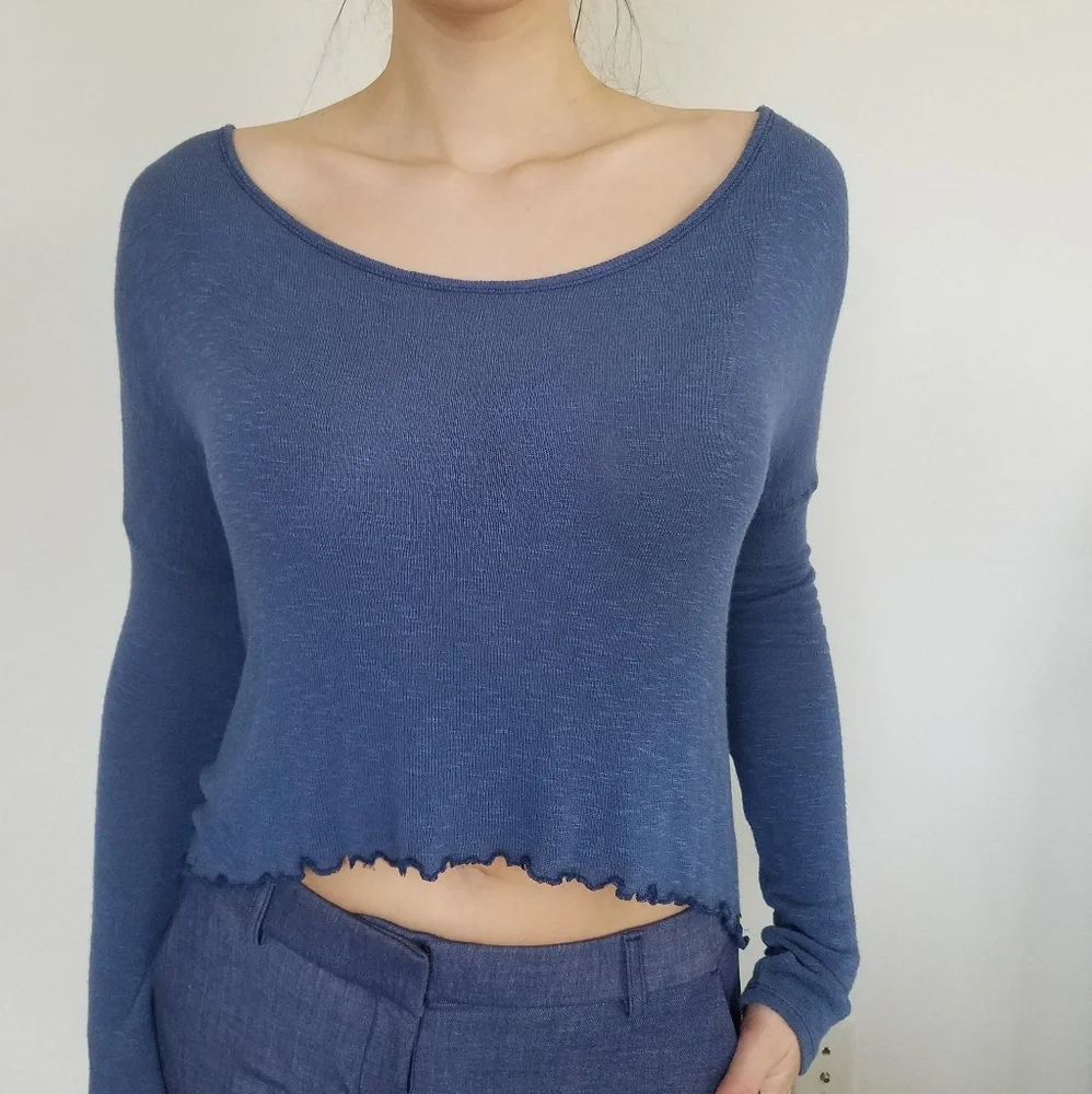 Blue Crochet Back Crop Top